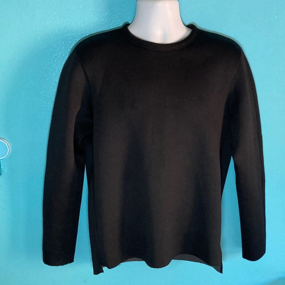 Theory Mens Size S Black Raw Scuba Sweatshirt Long Sleeve Crewneck Sweater Top